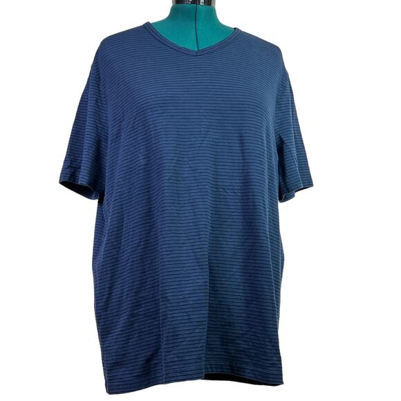 Perry Ellis Short Sleeve V-Neck T-Shirt Blue Stripe Casual Men's XXG 80% Algodon - Picture 1 of 12